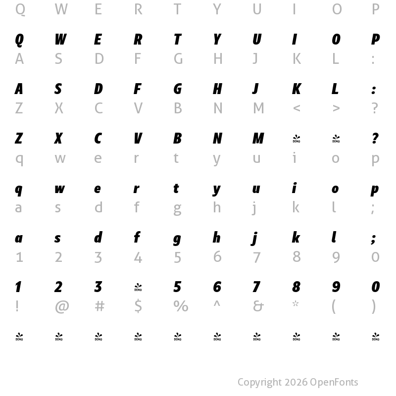 Character Map of Marble Display Condensed Heavy Italic