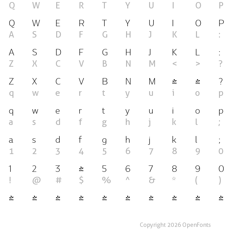 Character Map of Marble Display Wide Light