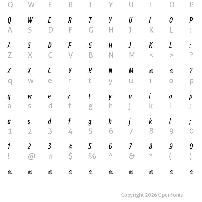 Character Map of Marble Text Condensed Medium Italic