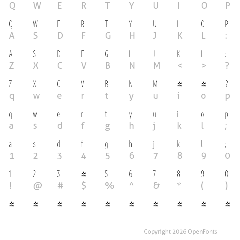 Character Map of Marble Text Condensed Thin