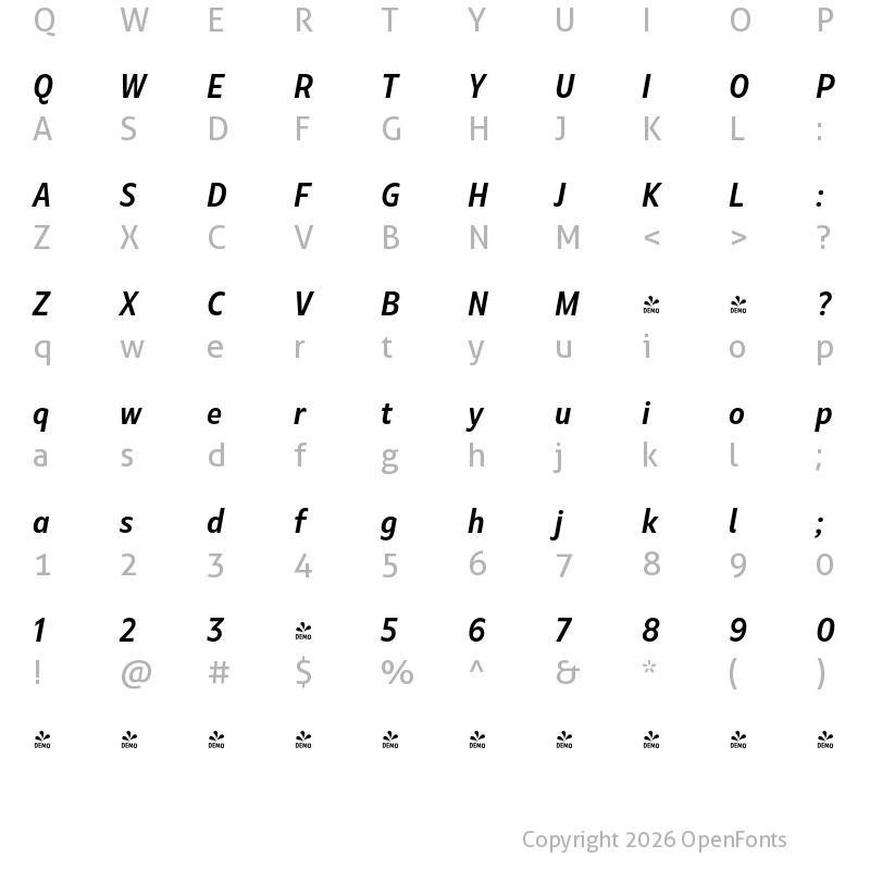 Character Map of Marble Text SemiBold Italic