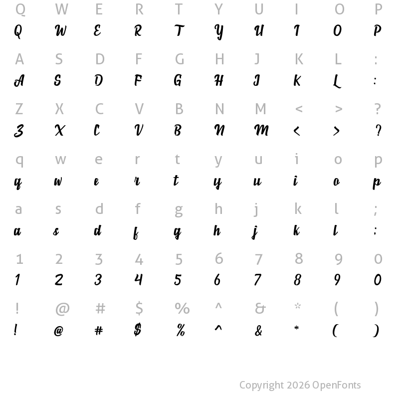 Character Map of Marborn Script