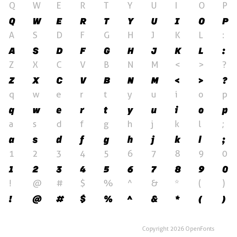 Character Map of Margin MVB Black Italic