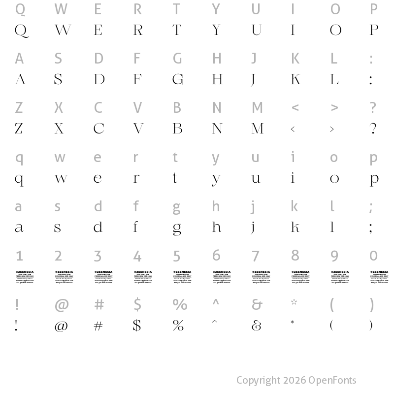 Character Map of Marginal Personal Use Only Regular