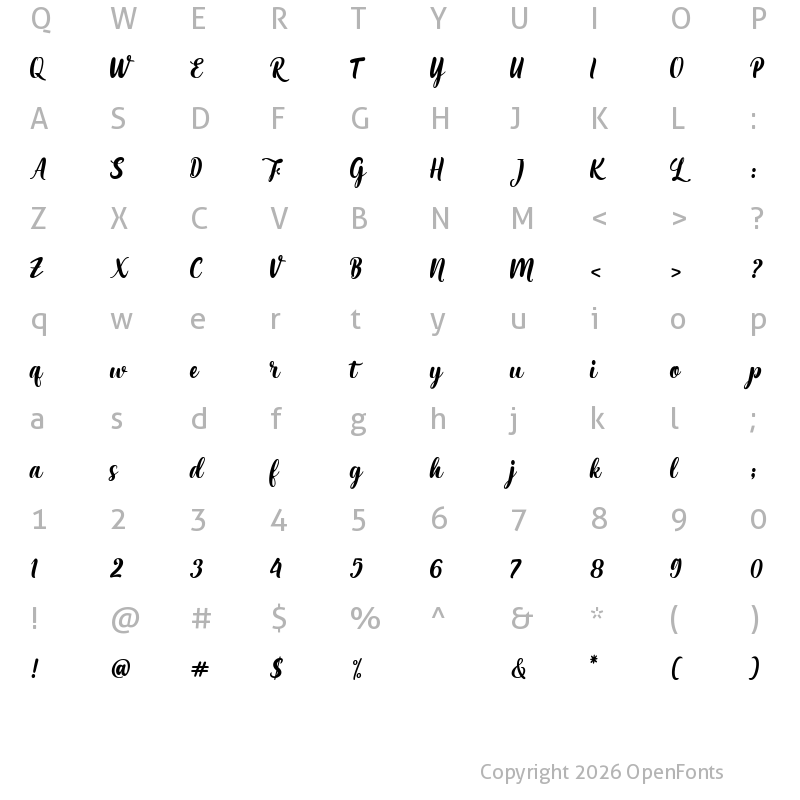 Character Map of Maria Aishane Script Regular
