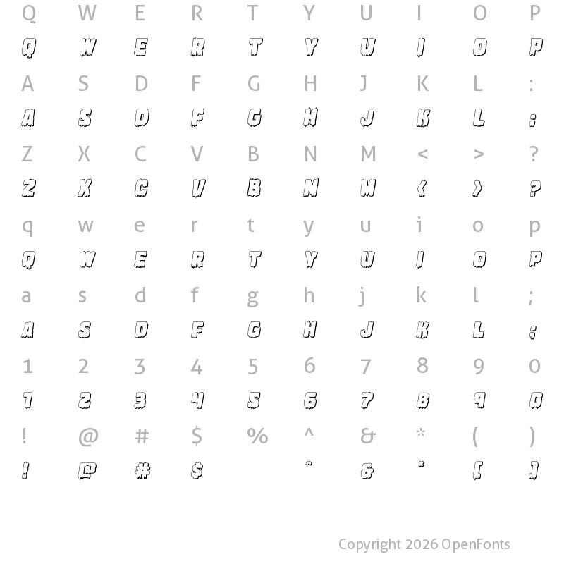 Character Map of Marsh Thing 3D Italic Italic