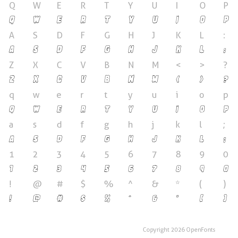 Character Map of Marsh Thing Outline Italic Italic