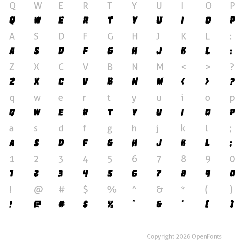 Character Map of Marsh Thing Overlap Italic Italic