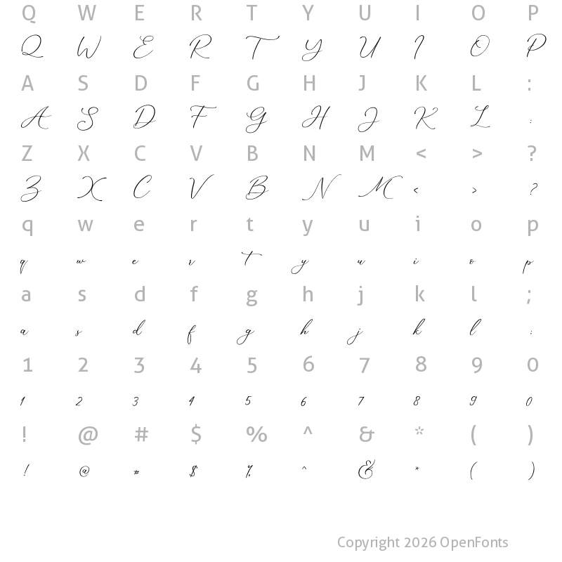 Character Map of Marvelous Script Demo Regular