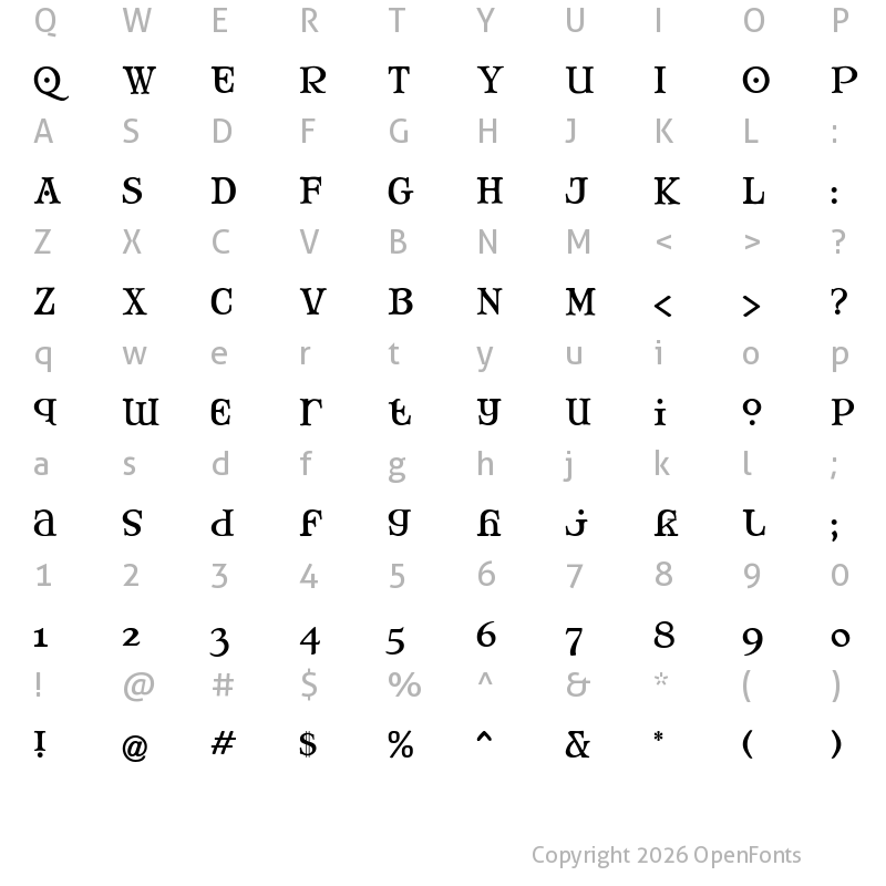 Character Map of Mary Jane Tankard Regular