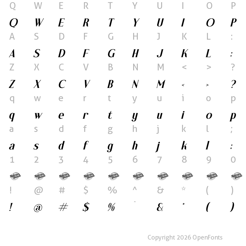 Character Map of Mascefla DEMO VERSION Italic