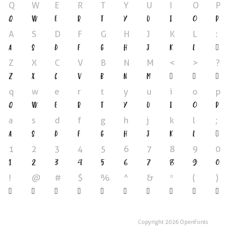 Character Map of Mastere Regular