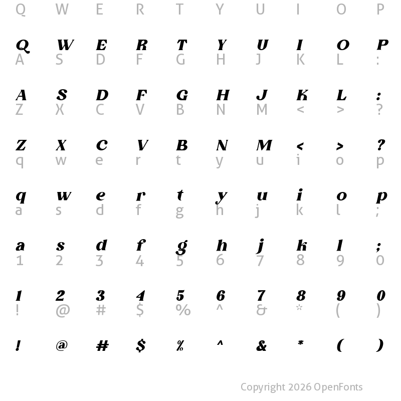 Character Map of Mastji Italic