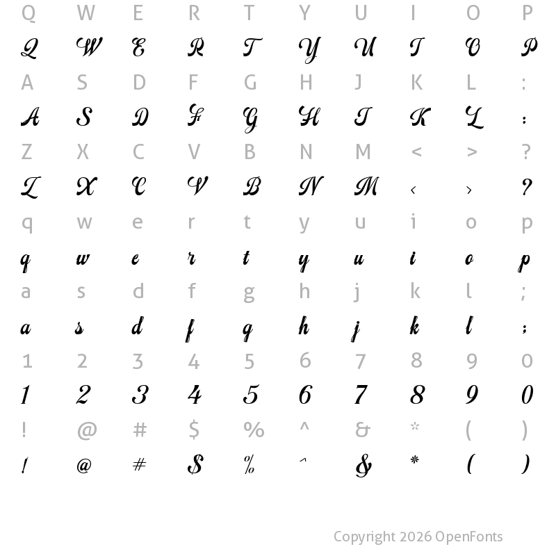 Character Map of Mathovia Script Regular