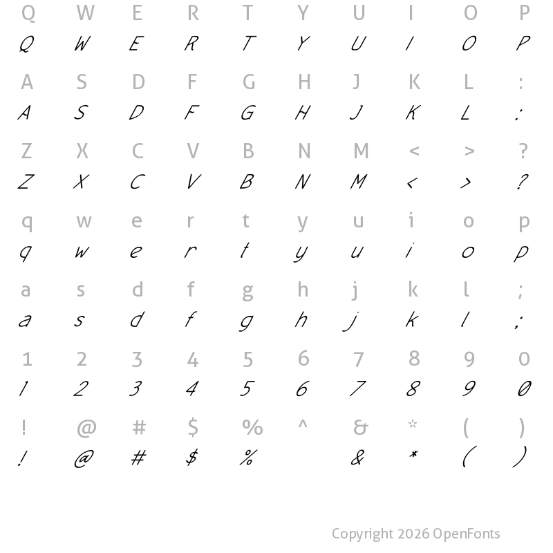 Character Map of Mattilda Italic Regular