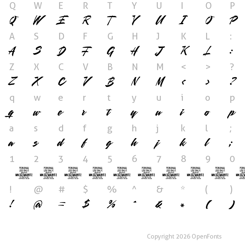 Character Map of Mauritz Bold PERSONAL USE ONLY Bold
