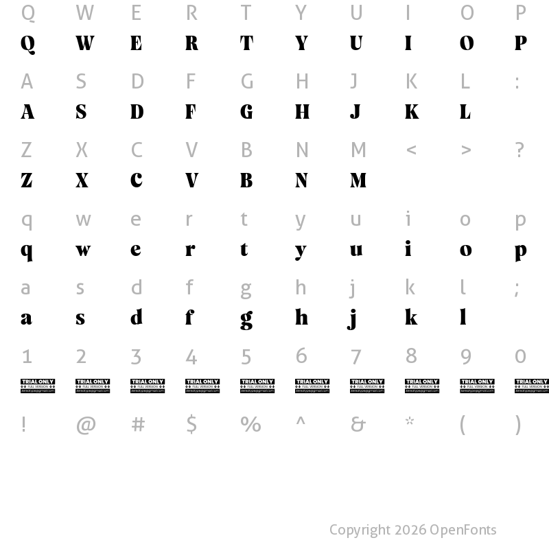 Character Map of Mazaeni Trial Bold