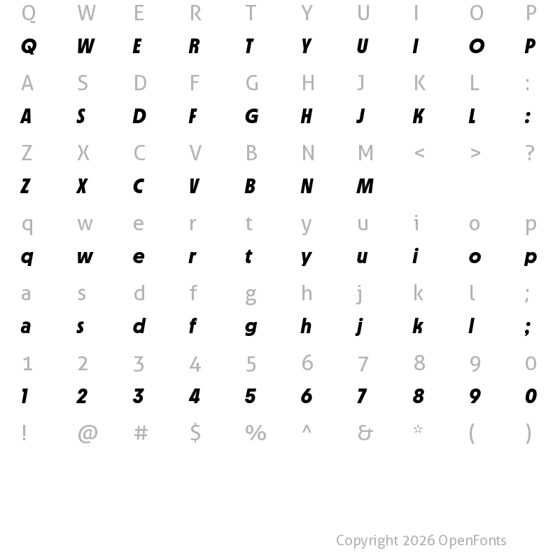 Character Map of MD Nichrome Test Bold Oblique