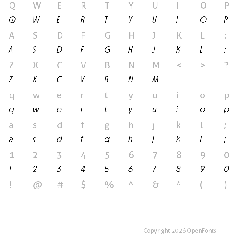 Character Map of MD Nichrome Test Light Oblique