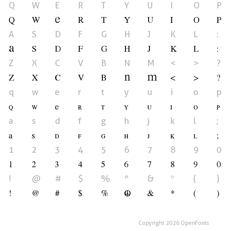 Character Map of MEAN 26 Serif Regular