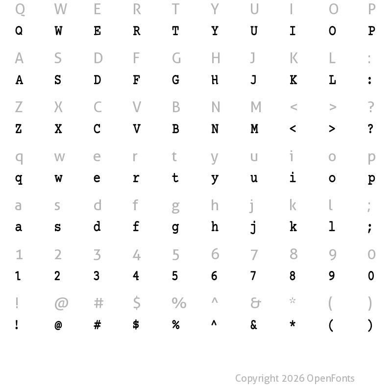 Character Map of Mechanical Bold Condensed