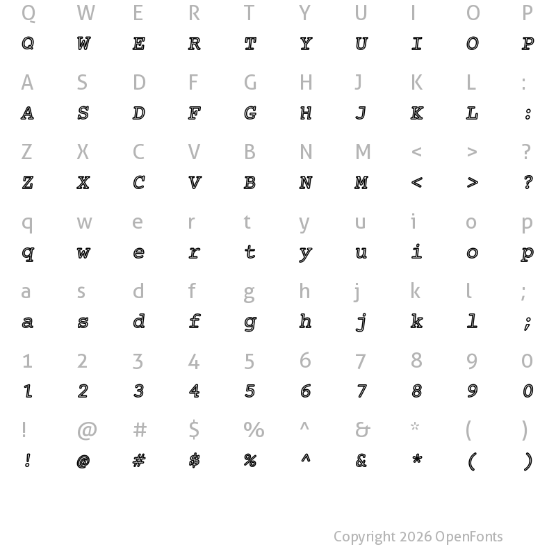 Character Map of Mechanical Regular Outline Oblique