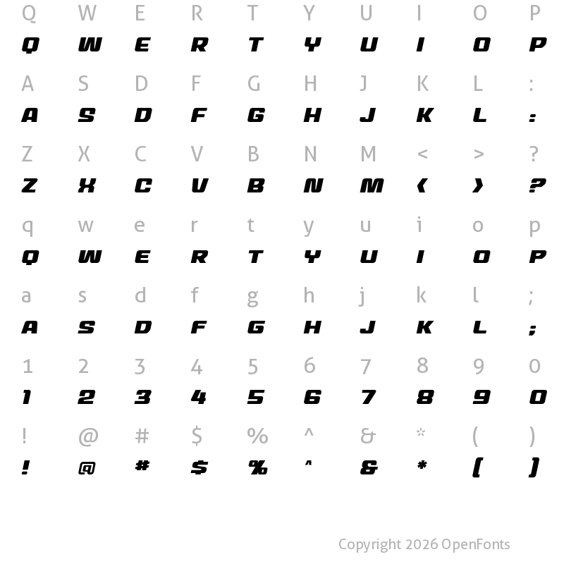 Character Map of MechEffects2 BB Italic
