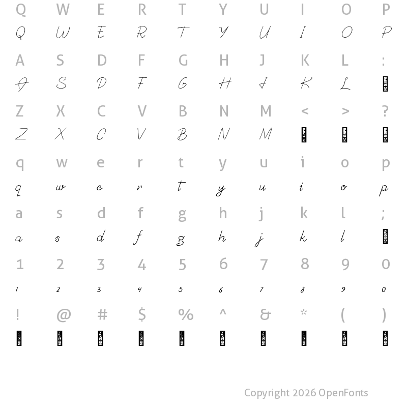 Character Map of Medalyne Personal Use Regular