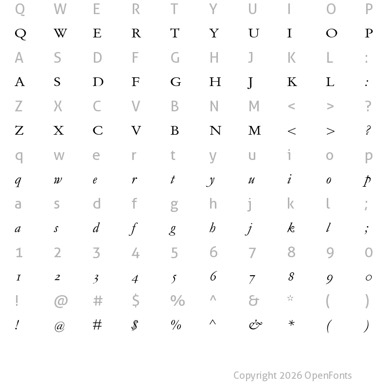 Character Map of MediaevalItalique Regular