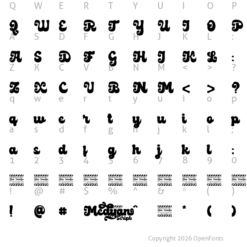 Character Map of Medyan Script Personal Use Only Regular