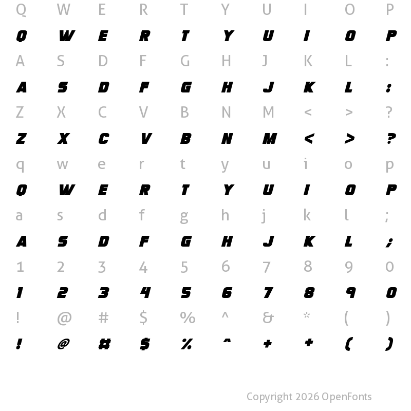 Character Map of Megabomb Italic