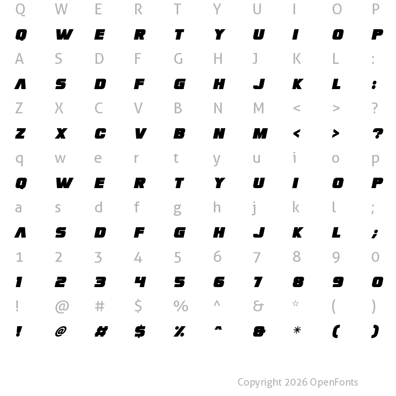Character Map of Megapunch Italic