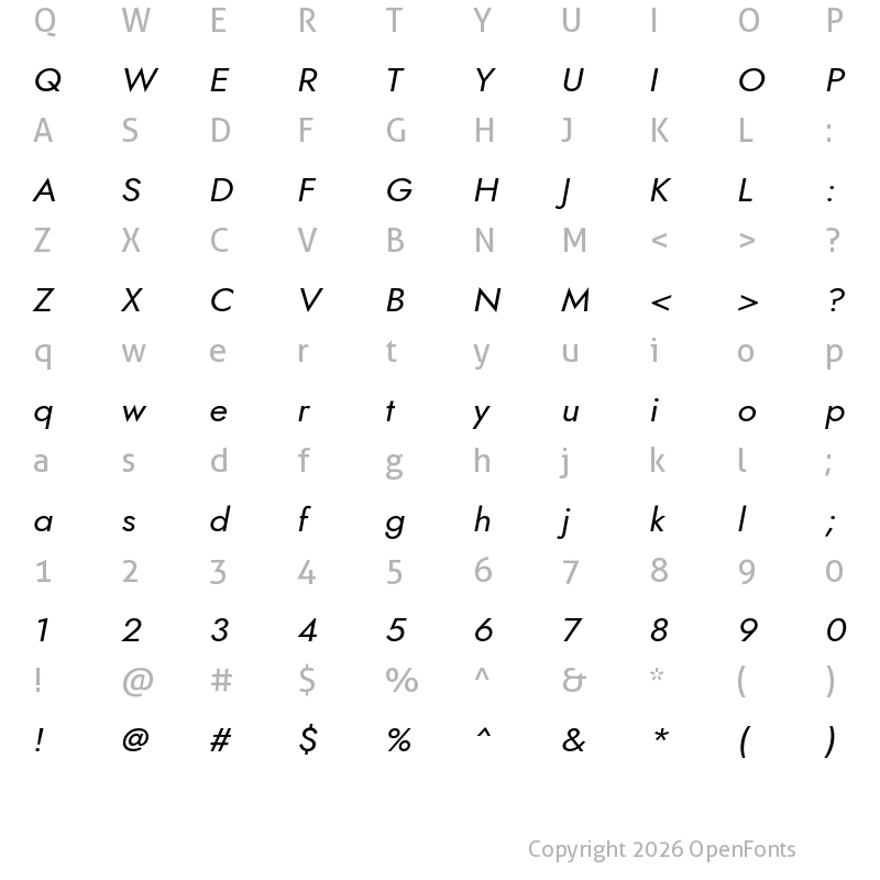 Character Map of Meinily Light Italic