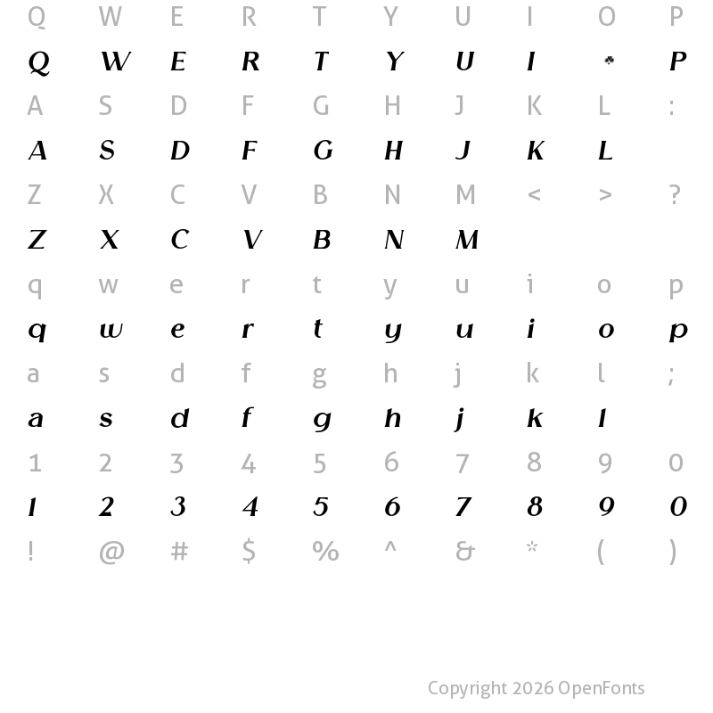 Character Map of Melion Black Italic