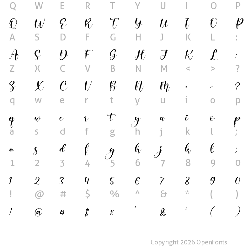 Character Map of Melisty Patria Regular