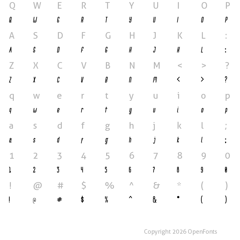 Character Map of melowest Italic