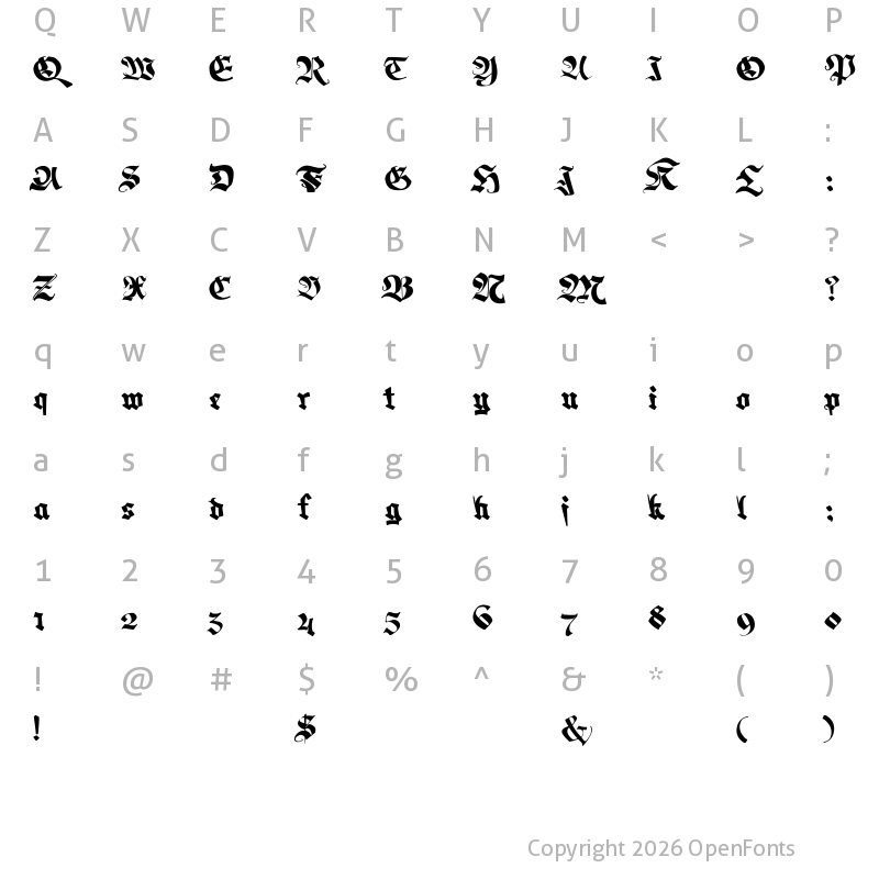 Character Map of Memela Fraktur Regular