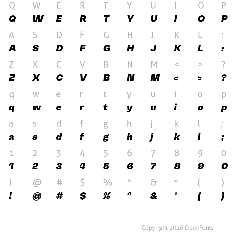 Character Map of Mena Grotesk Black Italic