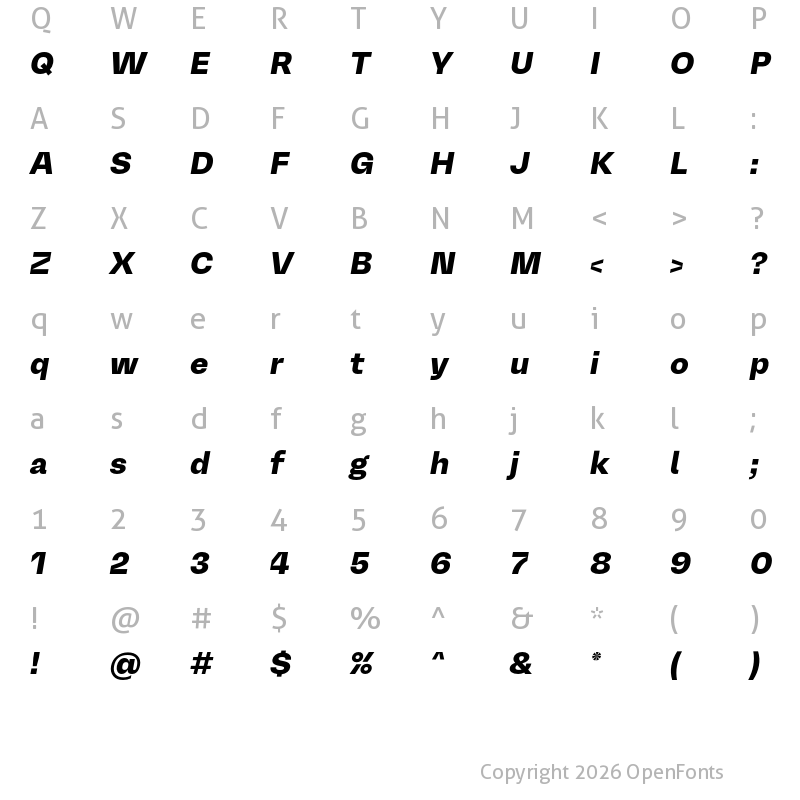 Character Map of Mena Grotesk UltraBold Italic