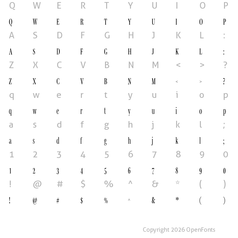 Character Map of Mencken Std Head Compress Regular