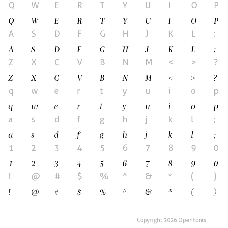 Character Map of Mencken Std Head Italic