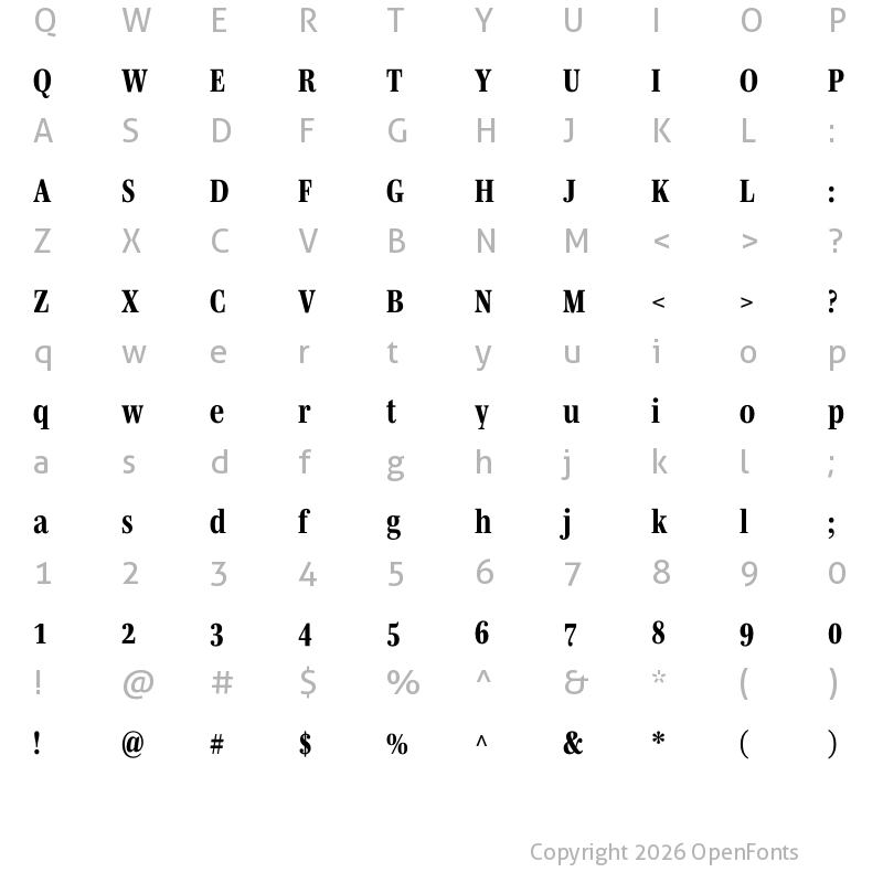 Character Map of Mencken Std Narrow ExtraBold