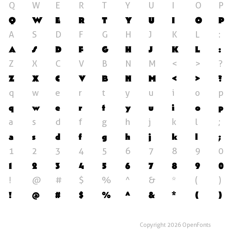 Character Map of Mendl Serif Dawn Black