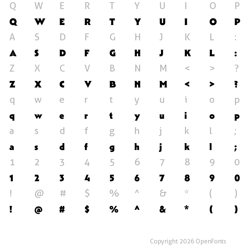 Character Map of Mendl Serif Dusk XBold