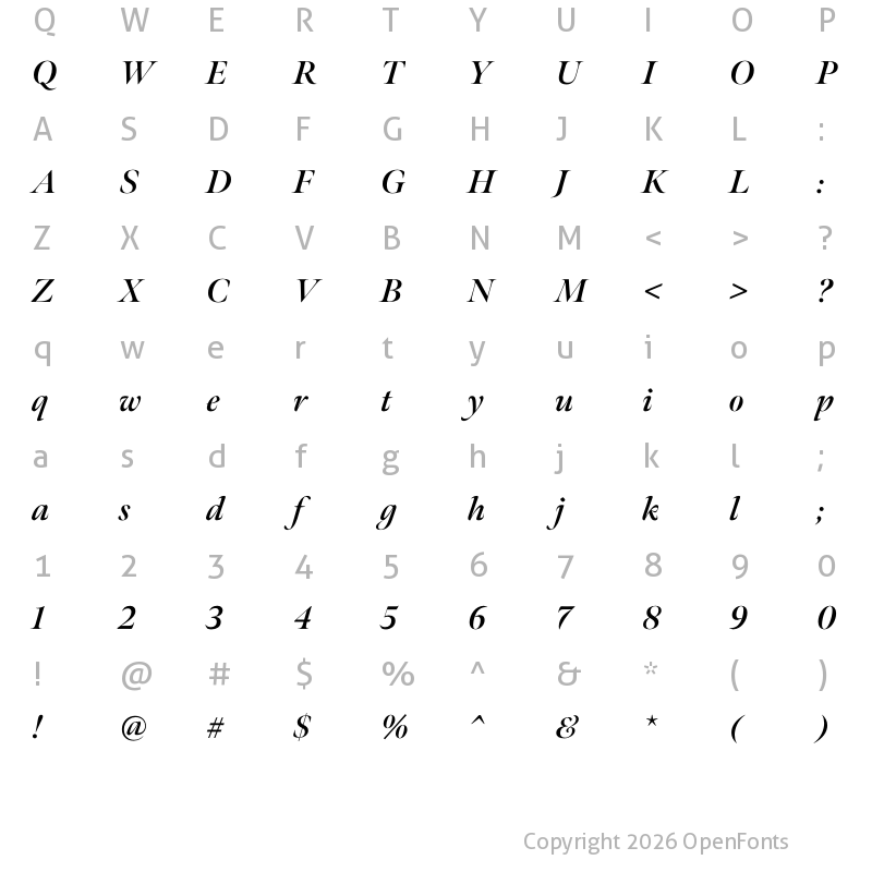Character Map of Meno Banner Bold Italic