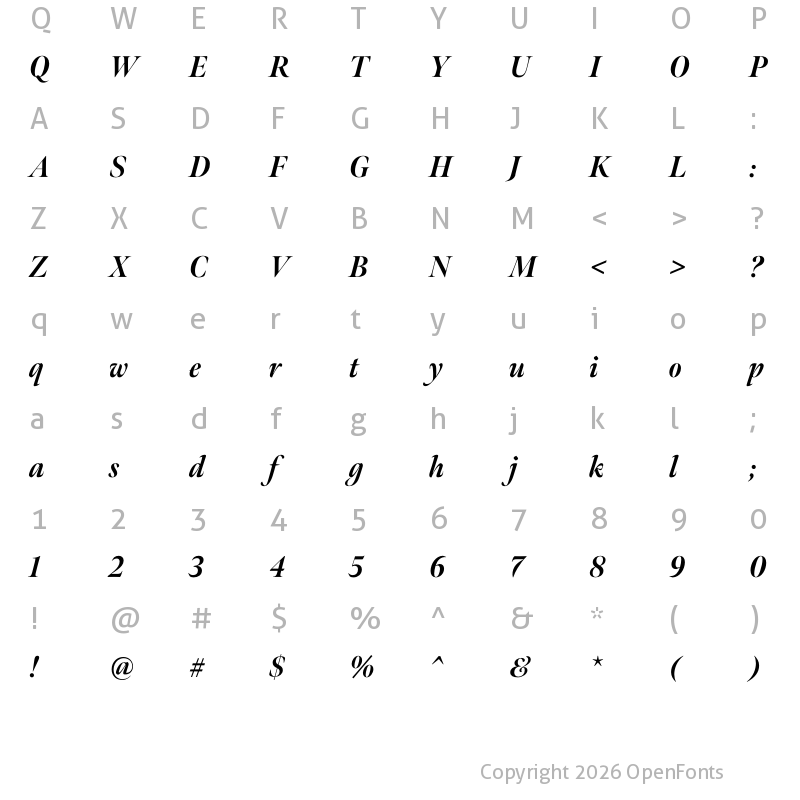 Character Map of Meno Banner Condensed Extra Bold Italic