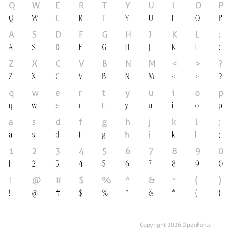 Character Map of Merchant Thin Condensed
