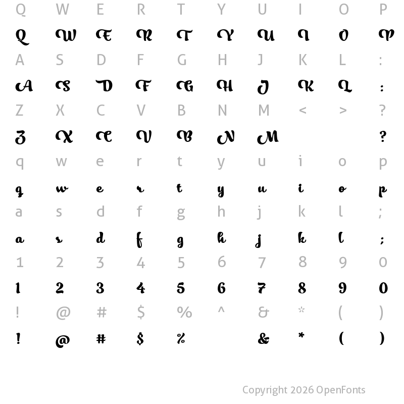 Character Map of MerengueScriptW00-Regular Regular