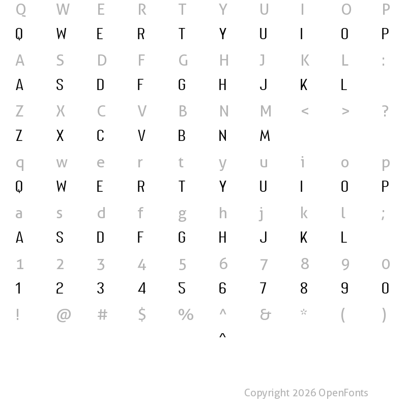 Character Map of Merhique Light