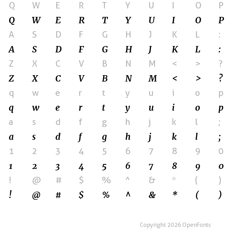 Character Map of Merriweather Bold Italic